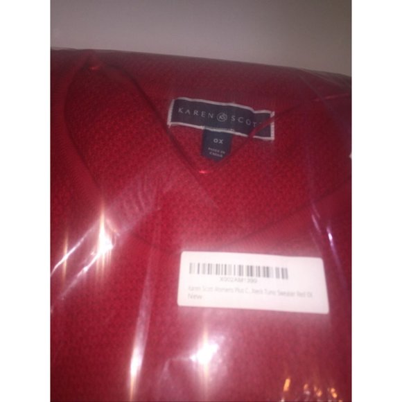 Karen Scott Plus Size Textured Cotton Marled-Knit Tunic Top in Red Size 0X - Picture 3 of 6